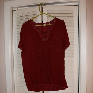Burgundy lace up shirt